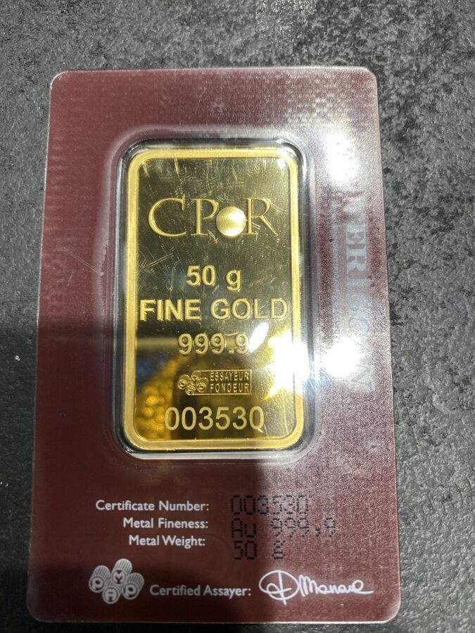 Null 50 g de oro INGOT 999.9 CPOR 003530

Lote no presente en el estudio, vendid&hellip;