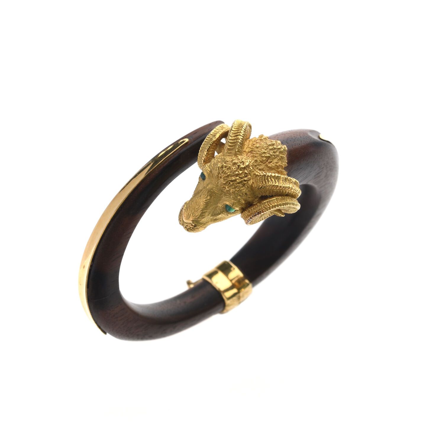 Null GAY Frères? Important BRACELET in wood and yellow gold 750/°°° chased and b&hellip;