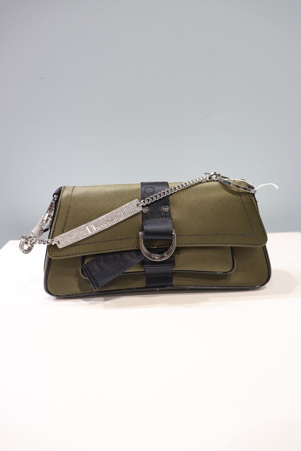 Null CHRISTIAN DIOR - BAG "Hardcore" model in khaki green leather and silk, snap&hellip;