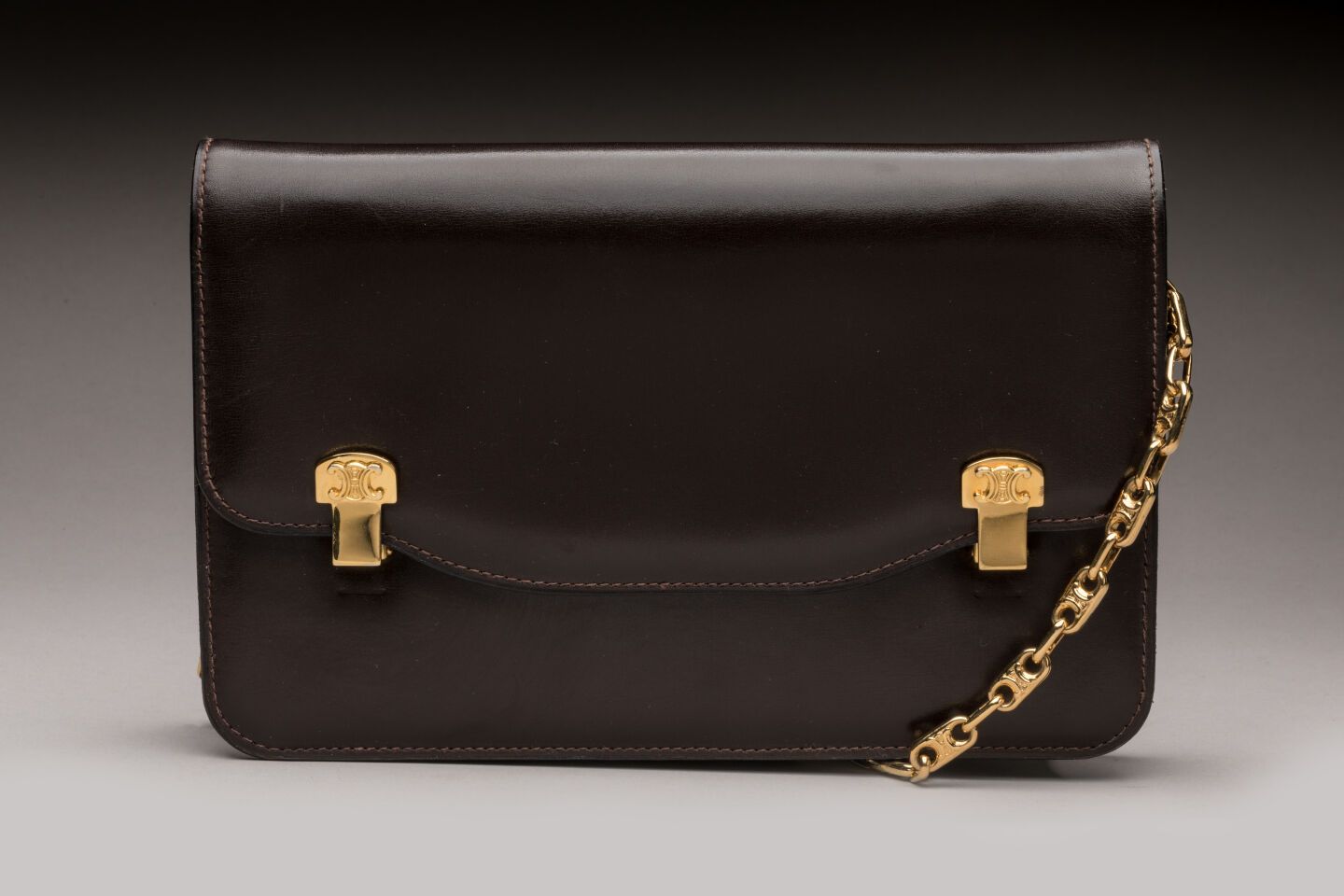 Null CELINE Paris made in France - Vintage evening bag in glazed brown leather, &hellip;