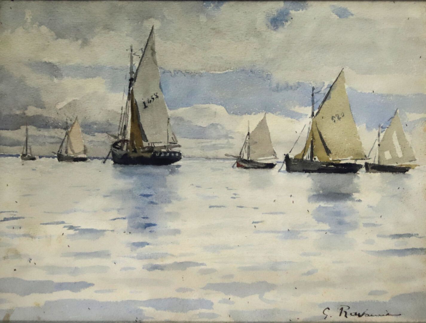 Null Gustave RAVANNE (1854-1904)
Barcos de pescadores en Grandcamp 
Acuarela fir&hellip;