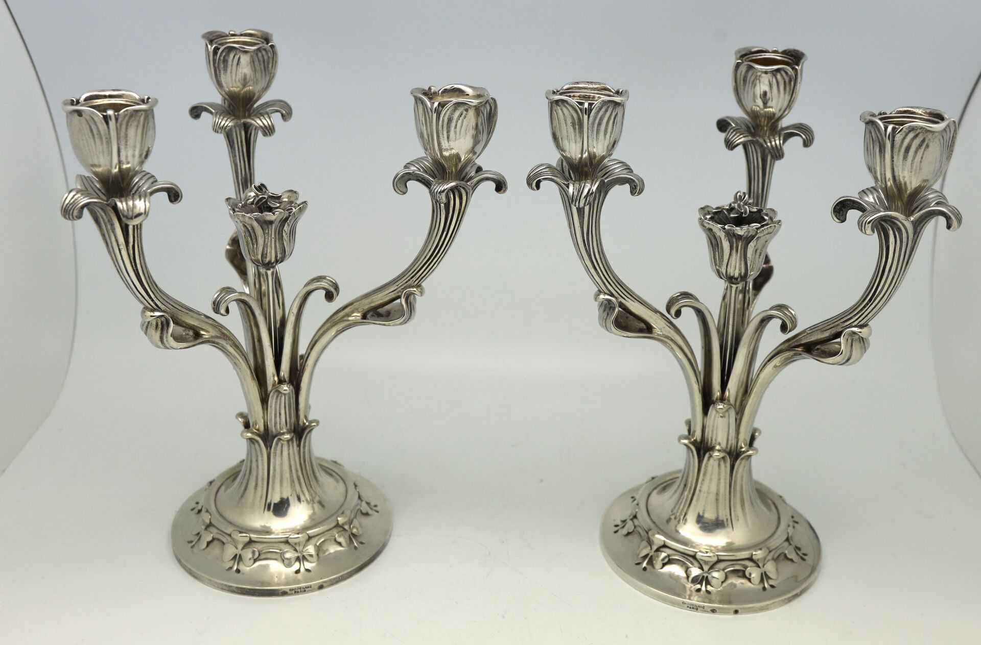 Null CARDEILHAC (1851-1914) - Pair of three-arm, four-light candelabra in the fo&hellip;