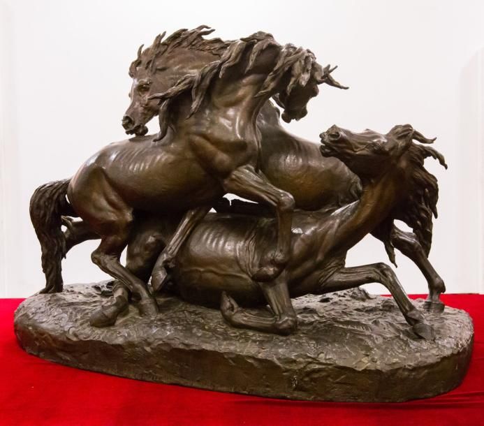Christophe FRATIN (1801-1864) Scène de Haras Bronze, fondeur Quesnel 76 x 102 x &hellip;