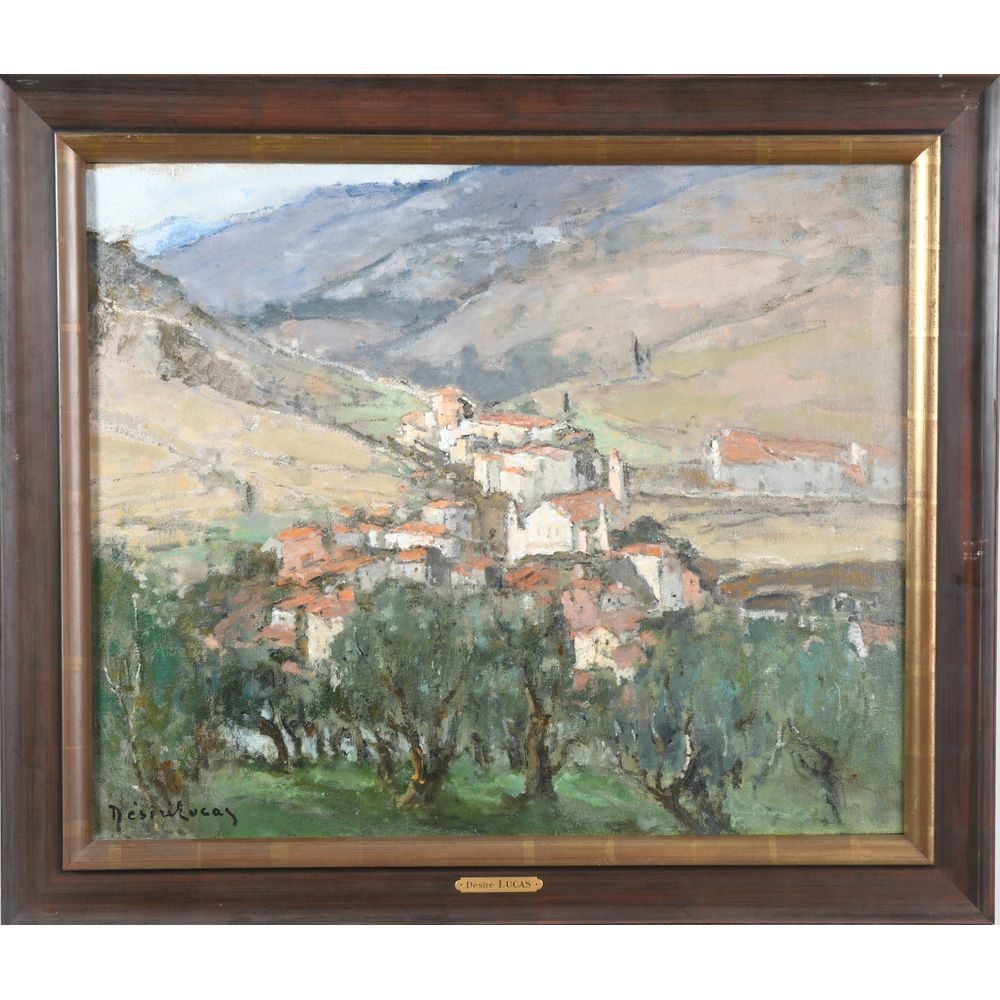 Null LUCAS Désiré. (1869-1944). "Toskanisches Dorf in den Bergen". Signierte Lei&hellip;