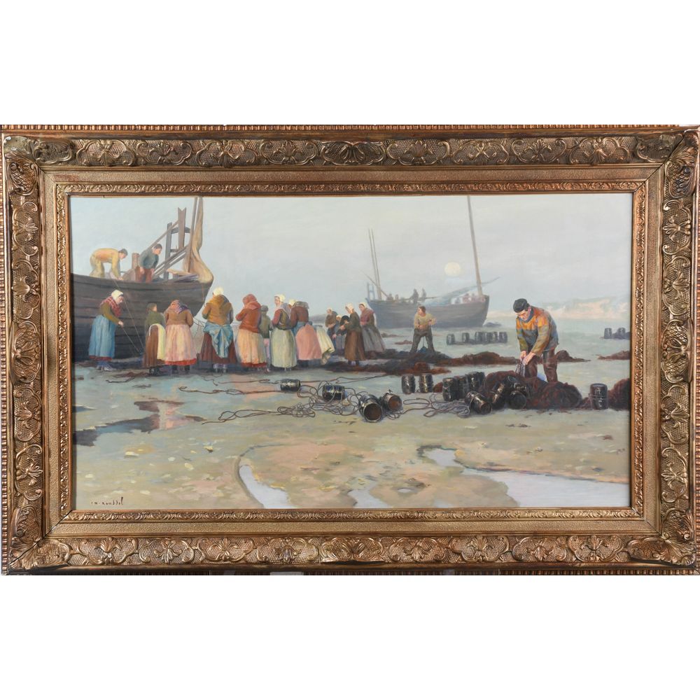 Null 罗赛尔-查尔斯。(1861-1936)."准备出发的渔网"。画布上的油画，作为前一个数字的对应签名。H.108 L.61.