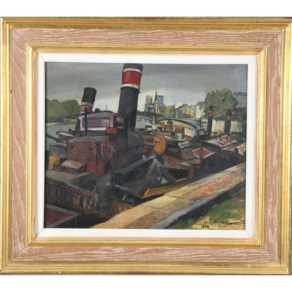 Null BORDEAUX LE PECQ Andrée. (1911-1973). "Paris, barge on the Seine". Canvas s&hellip;