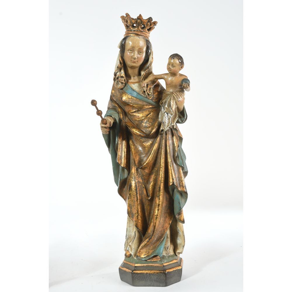 Null SUJET en bois représentant une Vierge à l’enfant. Gypse ?. Pays-Bas fin XIX&hellip;