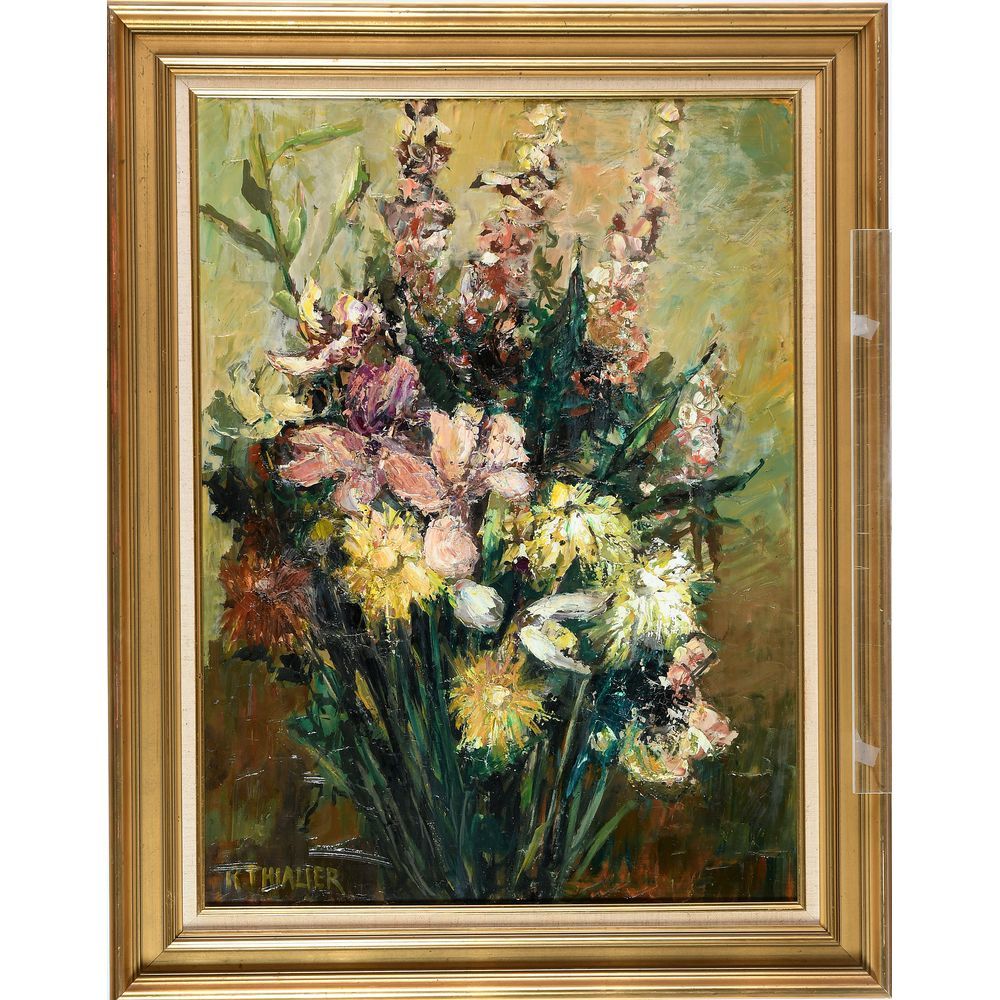 Null THIALLIER Raymond wurde 1913 geboren. "Vase mit Blumen". Signierte Leinwand&hellip;
