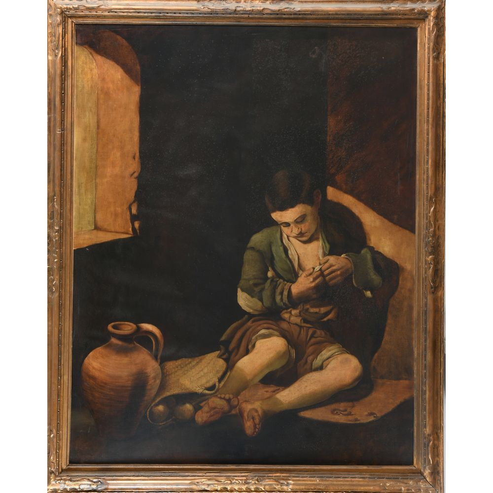 Null 在穆里略之后。20世纪的西班牙学校。"年轻的乞丐"。布面油画。H.146 L.116.