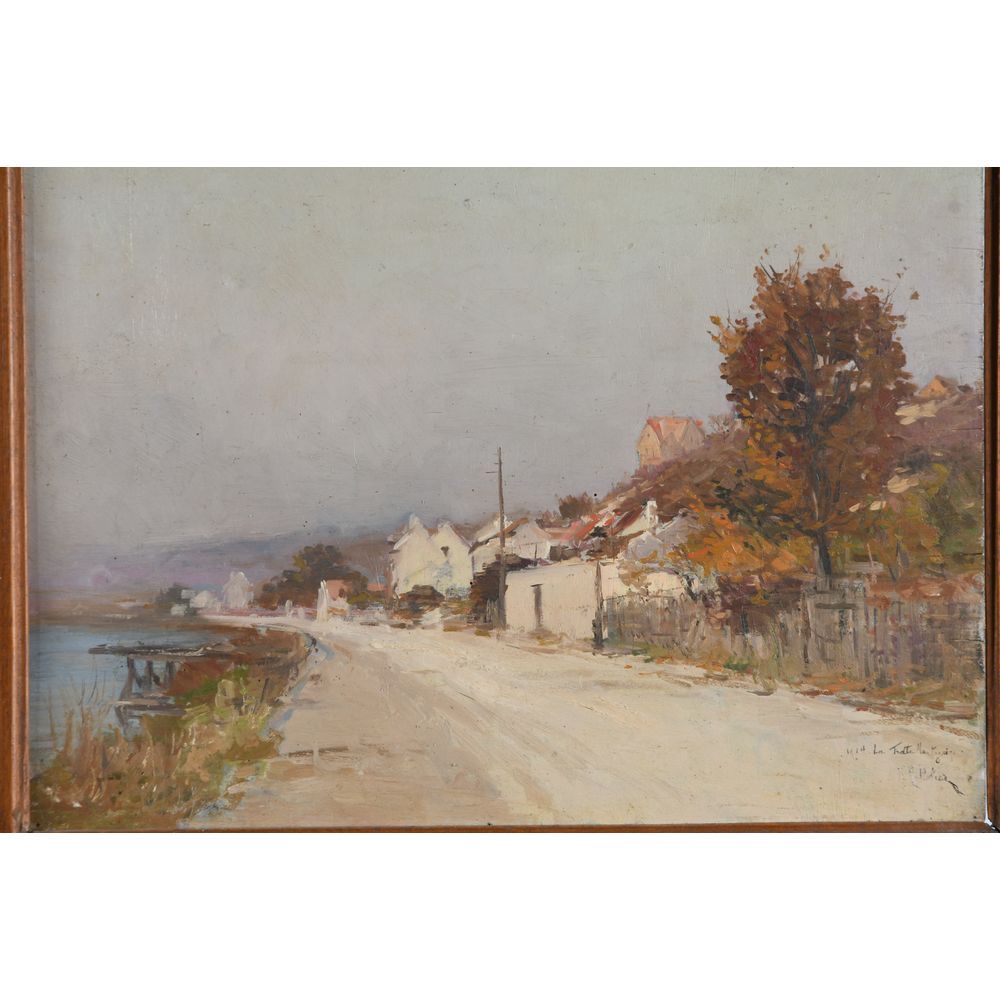 Null PELLETIER Pierre-Jacques.(1869-1931)."塞纳河畔的村庄"。油在面板上位于。H.40 L.51.