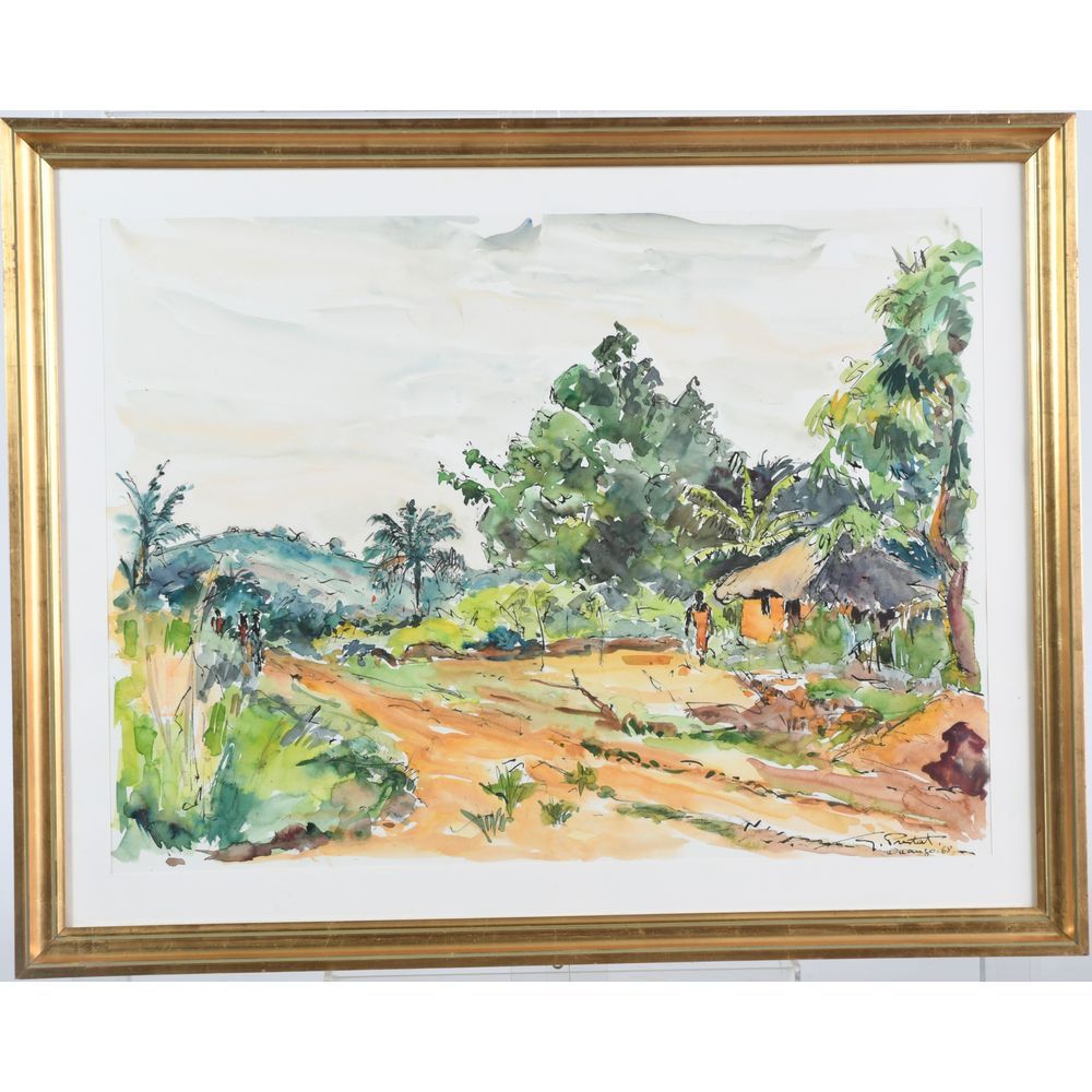 Null PRESTAT G. (1911-1994). « Matinée sur L’Oubangou » et « Ouango ». 2 aquarel&hellip;