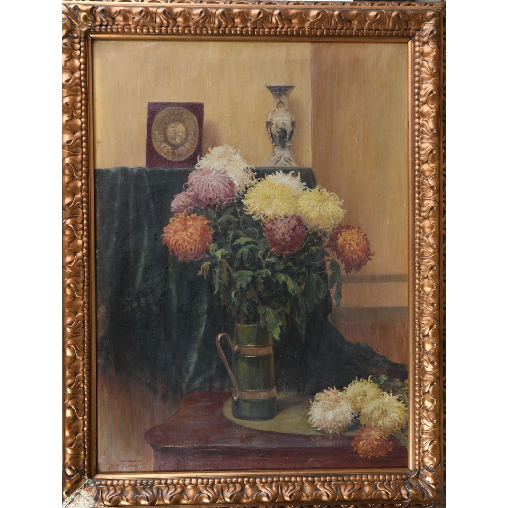 Null FRANCOIS Jules. "Still life with a vase of flowers". Oil on canvas signed a&hellip;