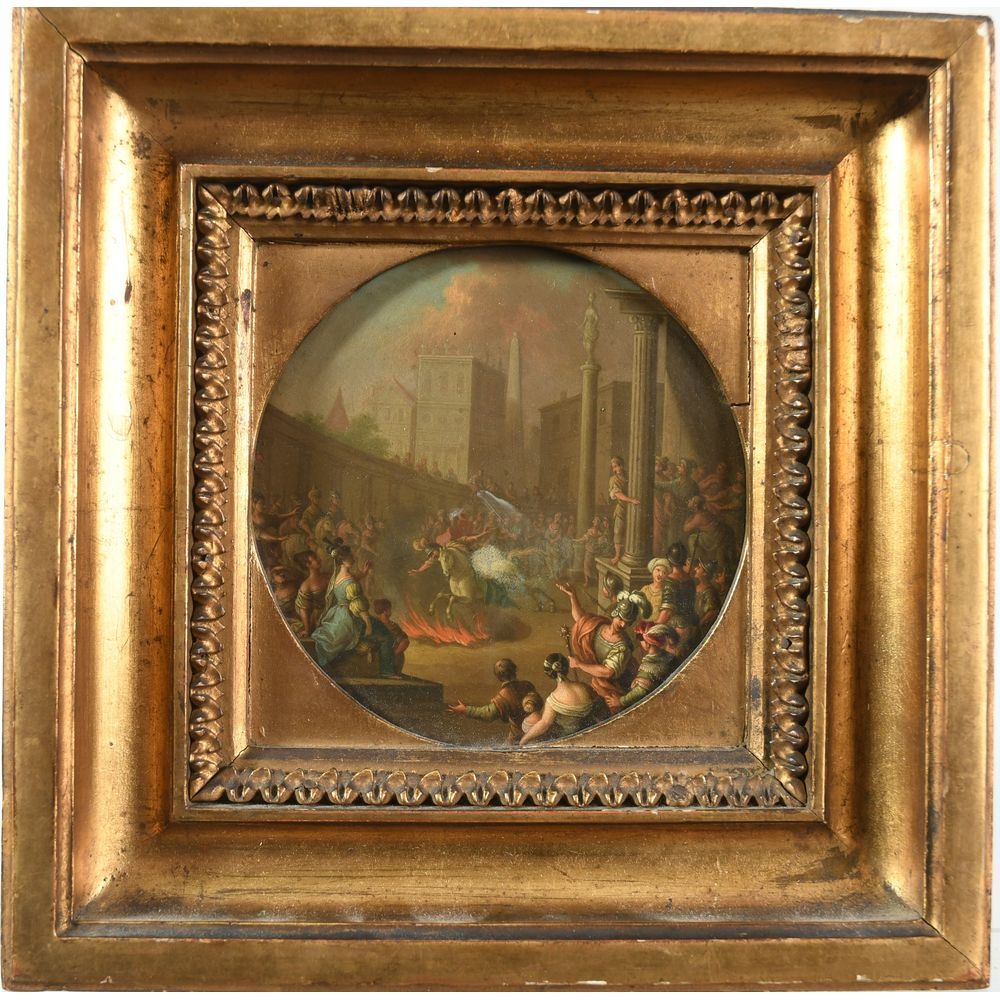 Null ITALIAN SCHOOL end of 18th century. "Scene of pillage". Oil on copper in to&hellip;