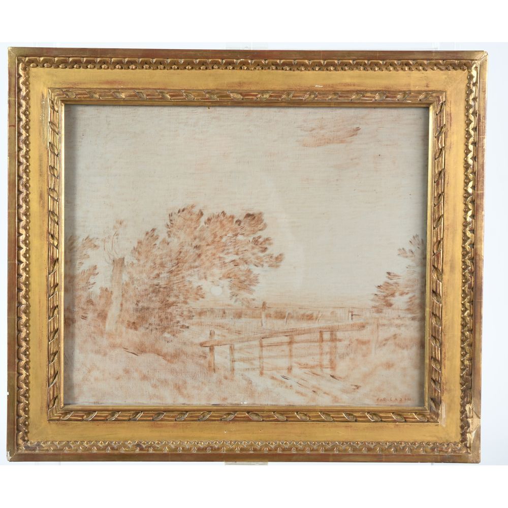 Null CAZIN Jean-Charles.(1841-1901)."屏障的景观"。布面油画，已签名。H.46 L.55.