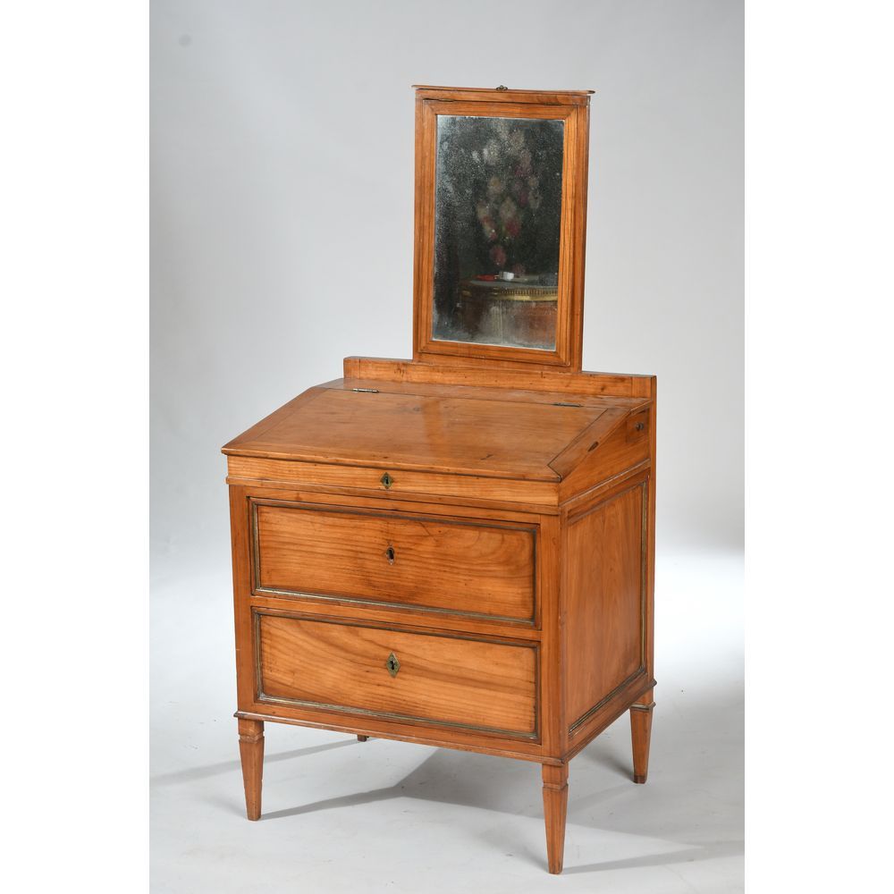 Null COMMODE PUPITRE POUVANT FORMER COIFFEUSE DIRECTOIRE en merisier à 2 tiroirs&hellip;