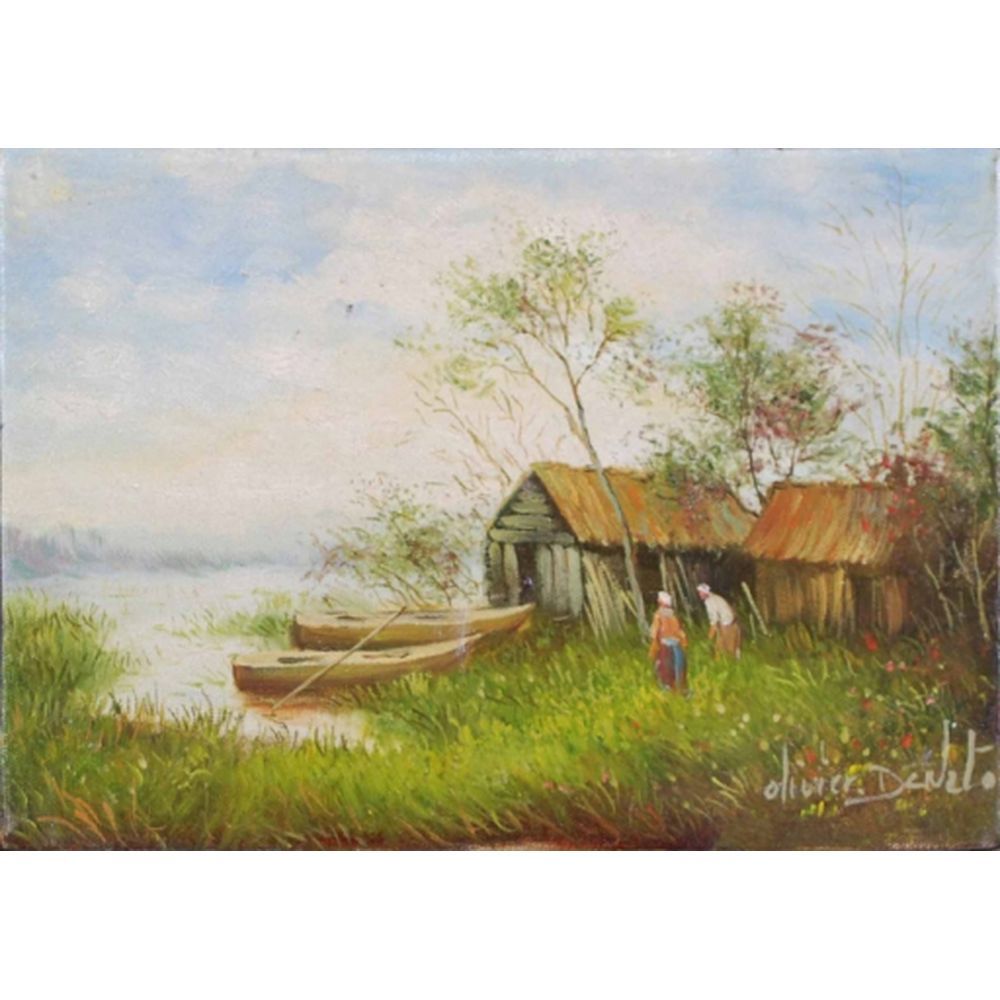 Null DE NATO Olivier (1968). "The cabin". Oil on canvas signed lower right. Fram&hellip;