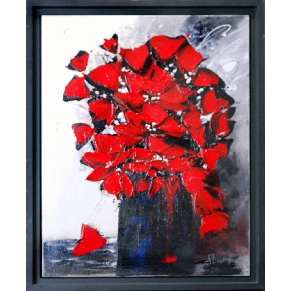 Null CLABAU Flora (1957).红色花束"。布面油画，右下角有签名。 装框尺寸为56 x 45.5厘米。格式：50 x 40厘米。