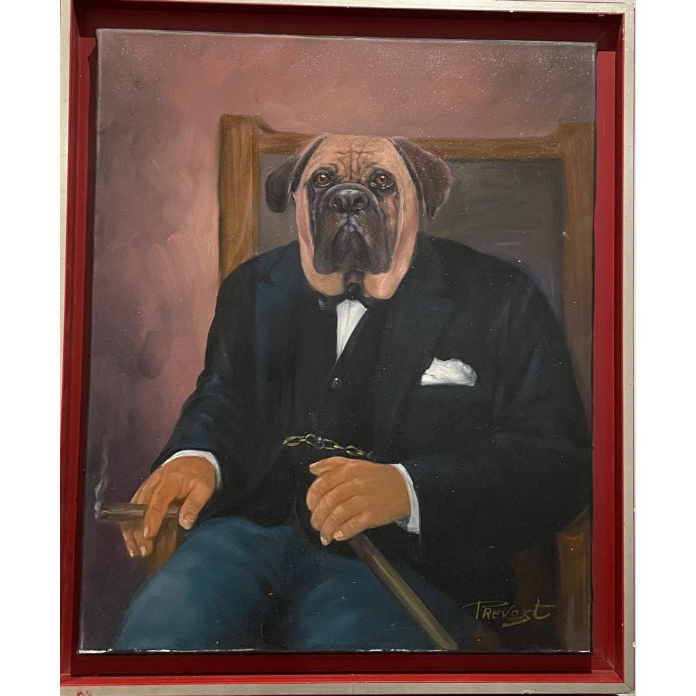 Null PREVOST Alain (XXth century). "The aristocrat dog". Oil on canvas signed lo&hellip;