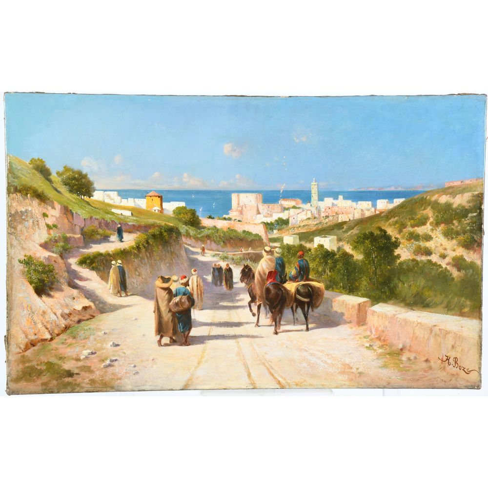 Null 博泽-奥诺雷。(1830-1908)."抵达卡斯巴"。布面油画，已签名。H.65 L.105.