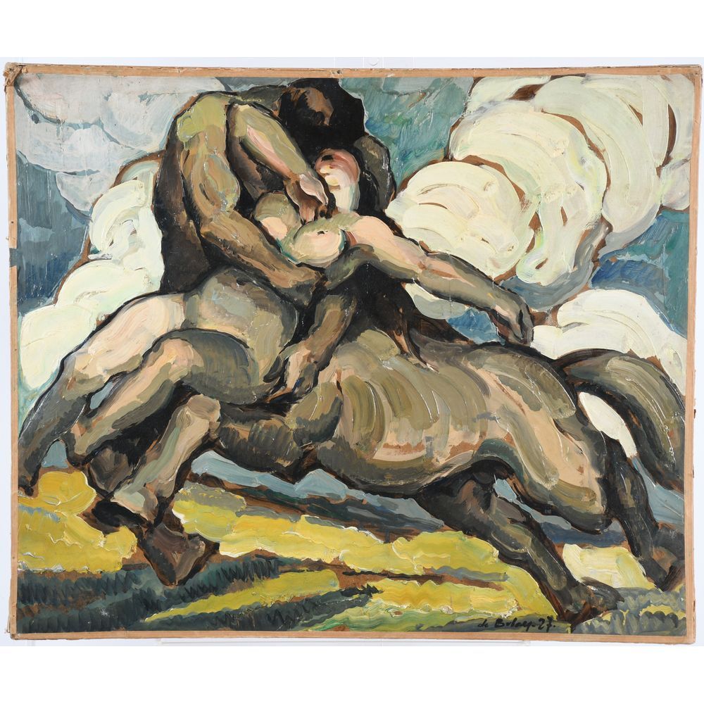 Null DE BELAY 皮埃尔（1890-1947）。"德雅米勒的绑架"。板上油画，已签名并注明日期为1927年。H.46 L.55