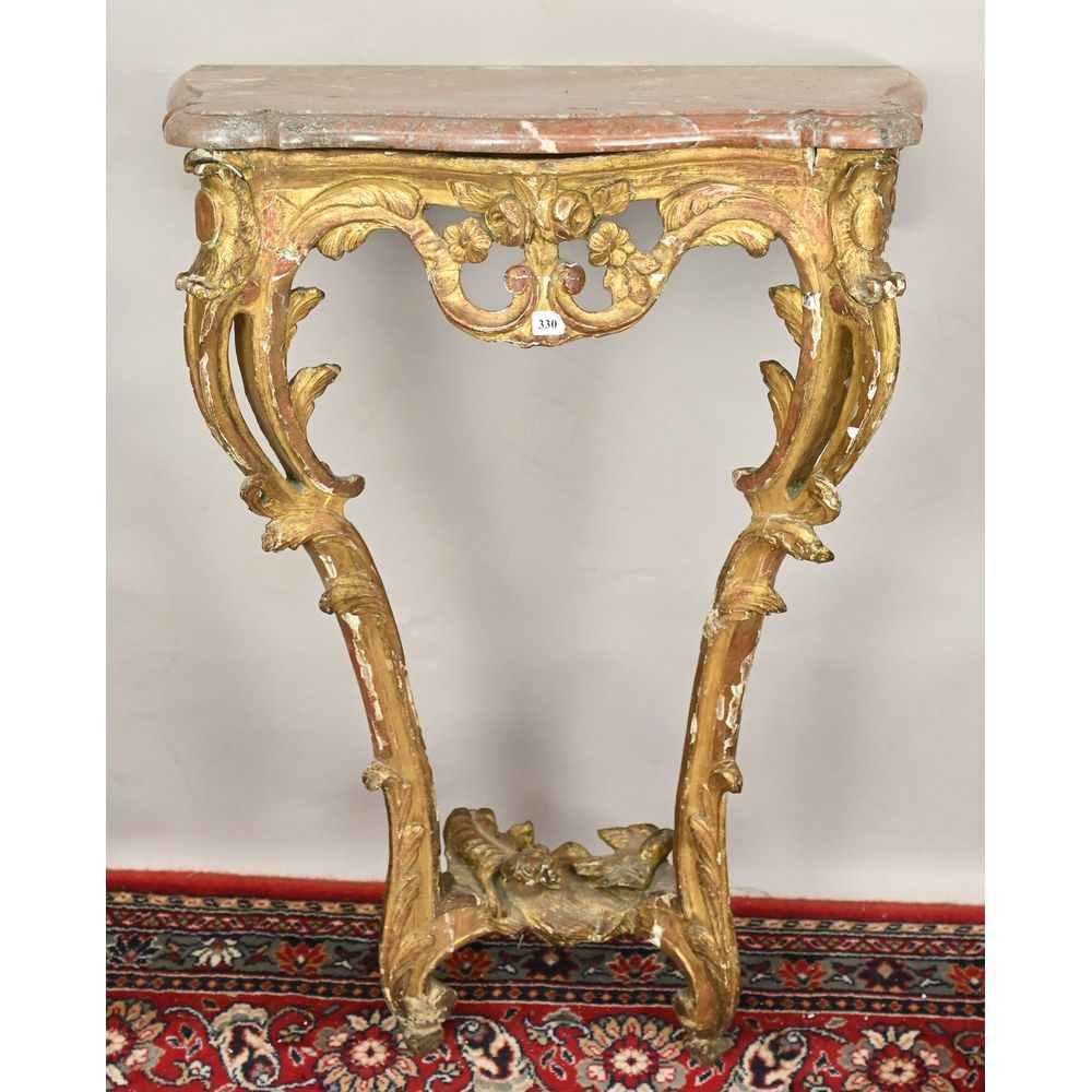 Null CONSOLE LOUIS XV in gilded and carved wood with openwork traverse decorated&hellip;