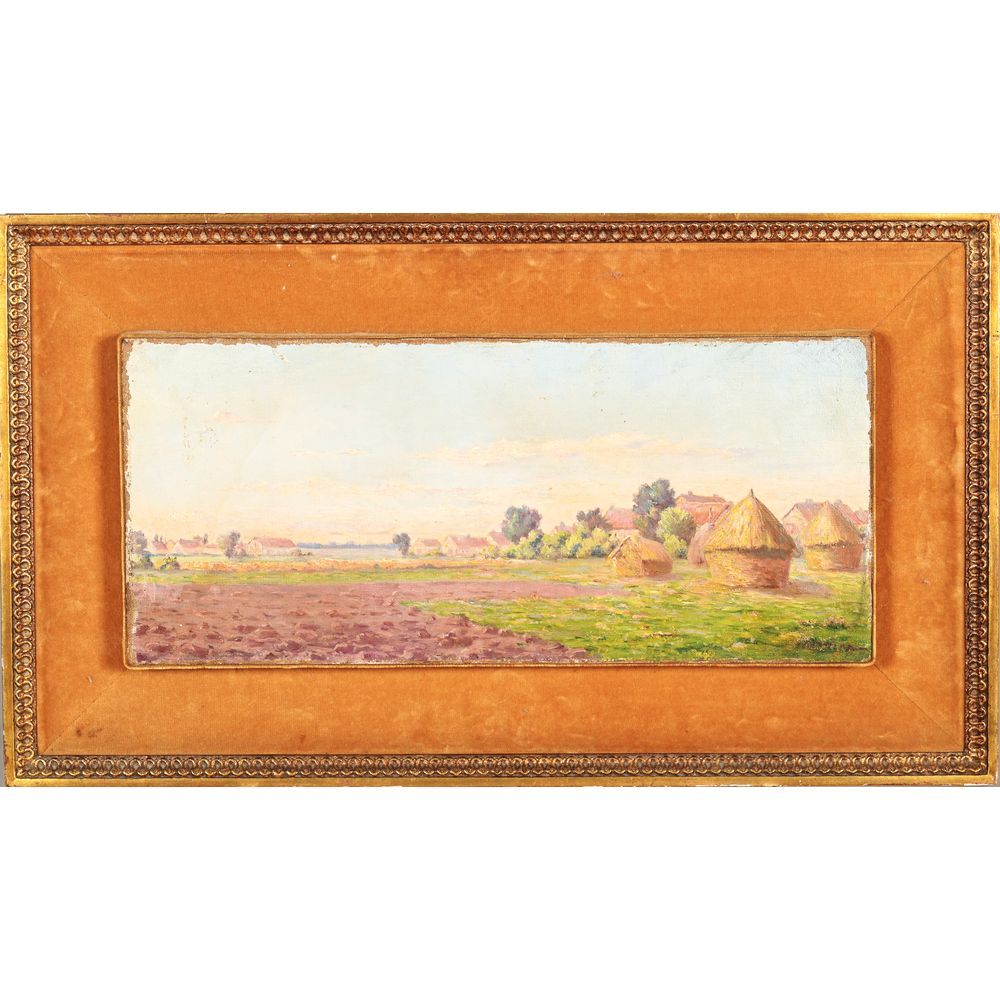 Null FRENCH ECOLE late 19th century. Unidentified signature. "Landscape with hay&hellip;
