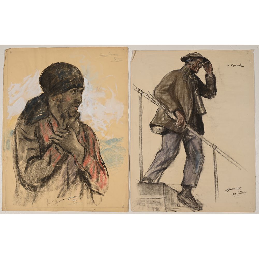 Null JONAS Lucien. (1880-1947). 2 études au fusain et pastel représentant Jeanne&hellip;