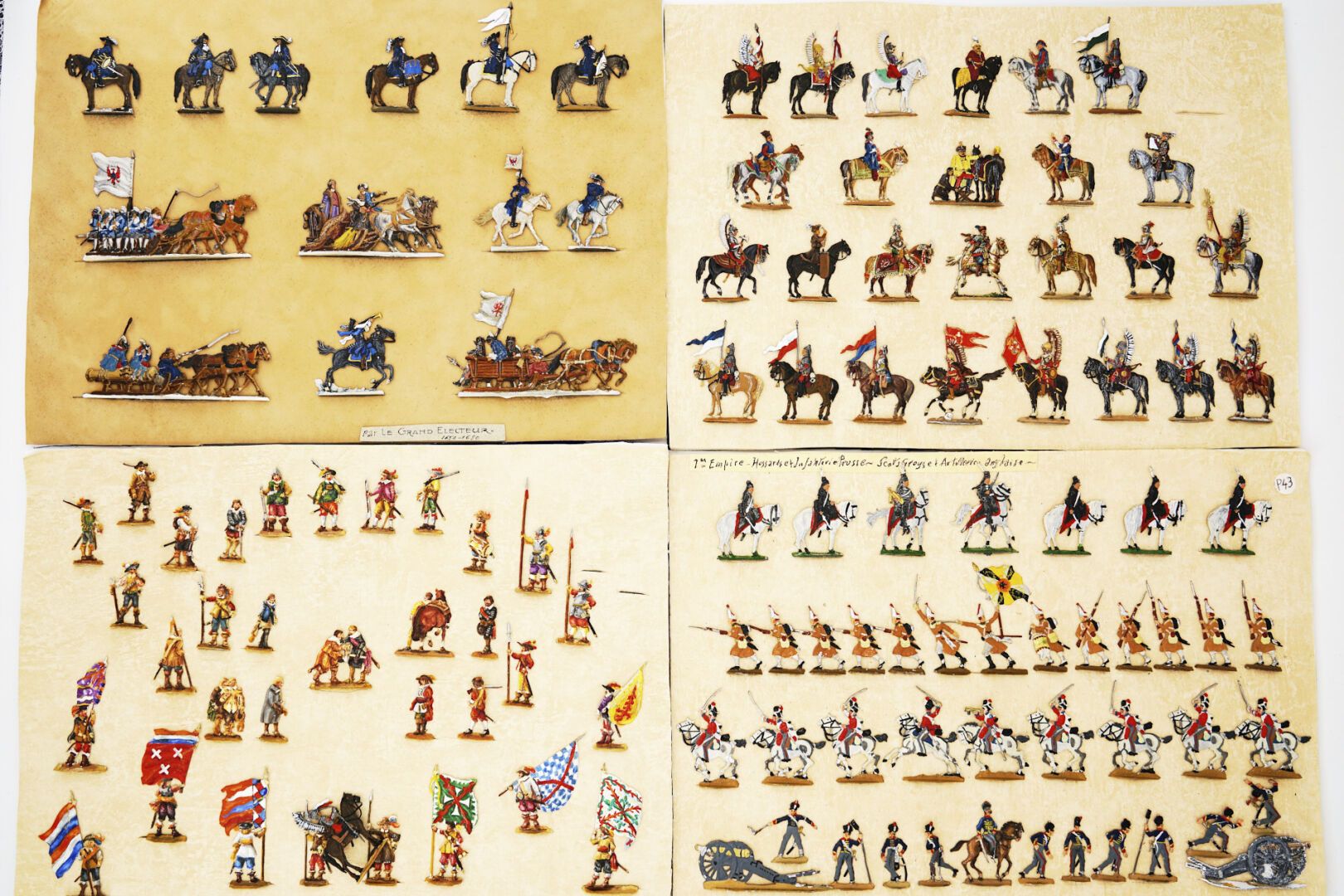 Null 锡镴板--精细绘画：直角：士兵和标准 17世纪。

正面/反面：波兰的约翰三世SOBIESKI，他的儿子JACQUES和工作人员。

第一帝国：轻骑兵&hellip;