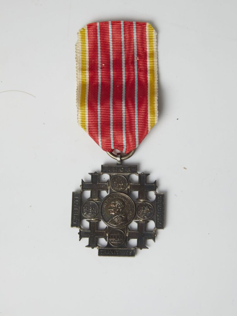 Null Medaille du Pape Leon XIII (1878 - 1903) Pélerinage de Jérusalem avec ruban