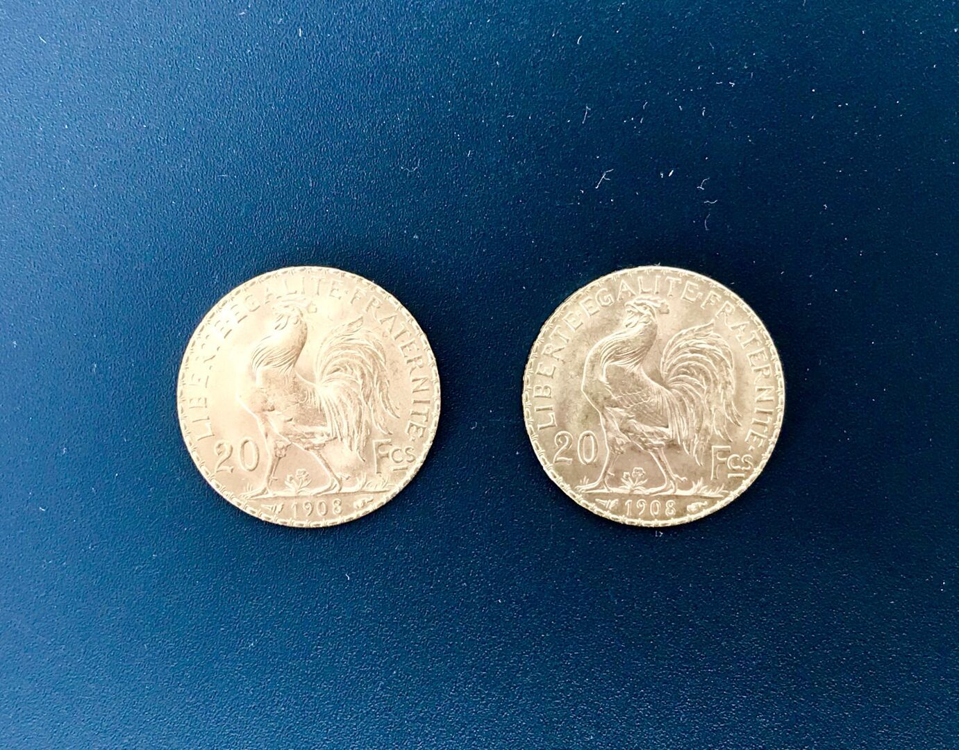 Null 2 pièces de 20 francs or Coq année 1908