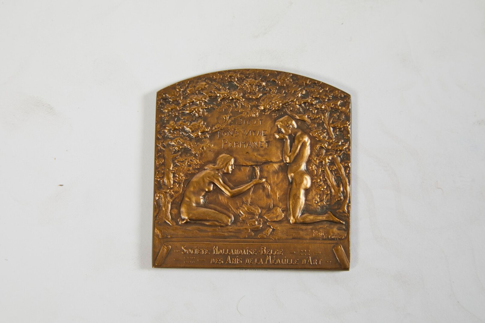Null Floris DE CUYPER. 

Jan VON RUYSBROECK

Plaque hommage en bronze doré réali&hellip;