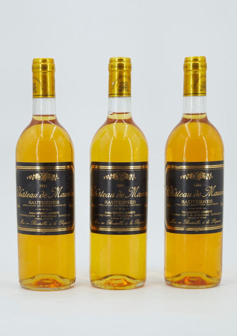 Null 3 bouteilles de SAUTERNES Château Mauvin - année 1991