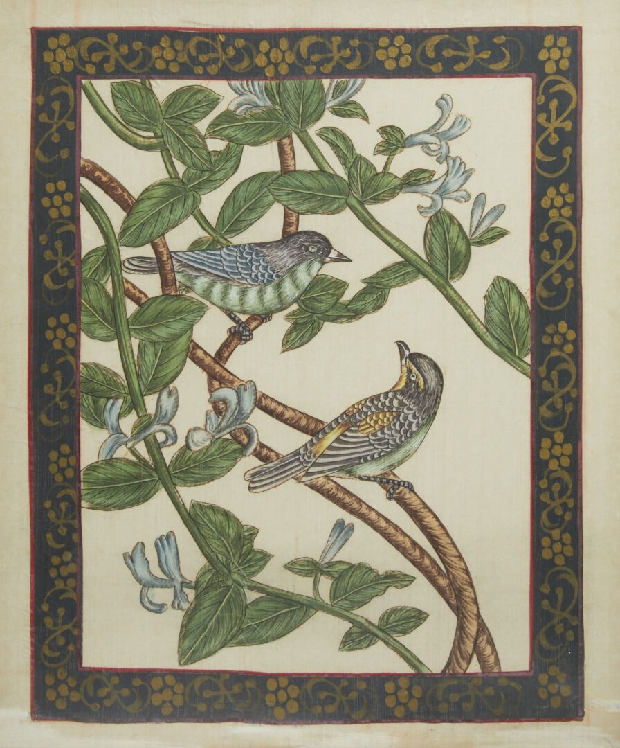 Null Pair of paintings on silk featuring birds.
China 20th century
42 X 35 cm