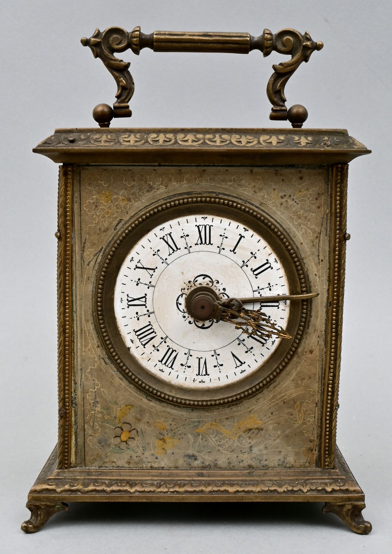 Tischuhr oder Reiseuhr / Carriage clock 带闹钟的座钟/旅行钟，法国，Japy Freres，约1880年 金属外壳（黄铜&hellip;