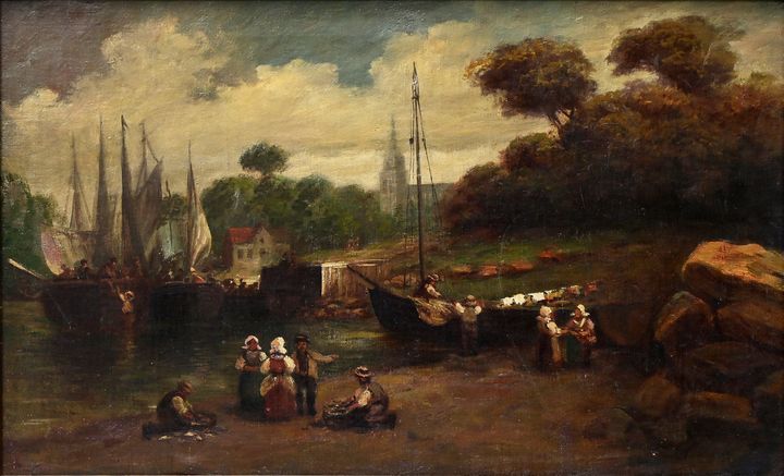 Unbekannt, 19. Jh. Holländische Hafenszene/ dutch harbour scene 不详，19世纪下半叶。 有人物的&hellip;
