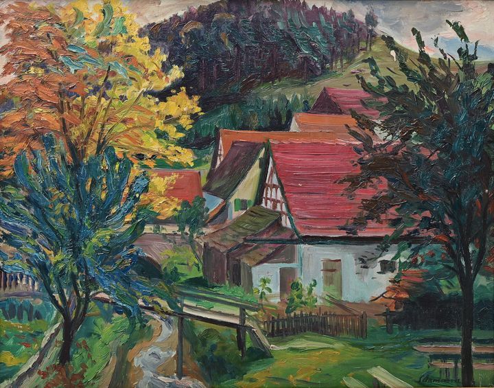 Süssmann, Dorf in der Oberpfalz / village in the Oberpfalz 苏斯曼''上法尔茨州的村庄''。布面油画，&hellip;