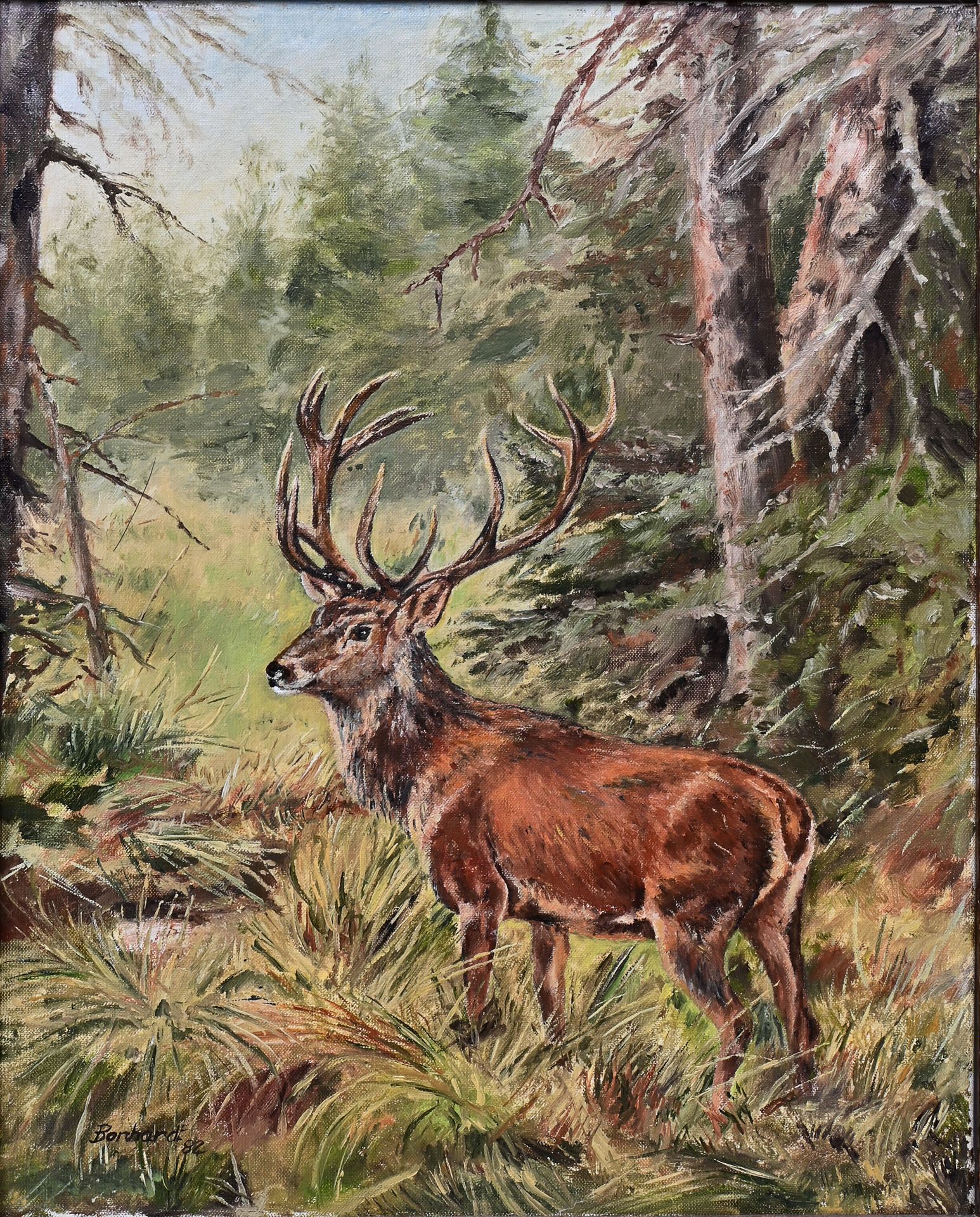 Null Borchardt, 20th c. Capital deer on the edge of a clearing. Oil on canvas, 1&hellip;