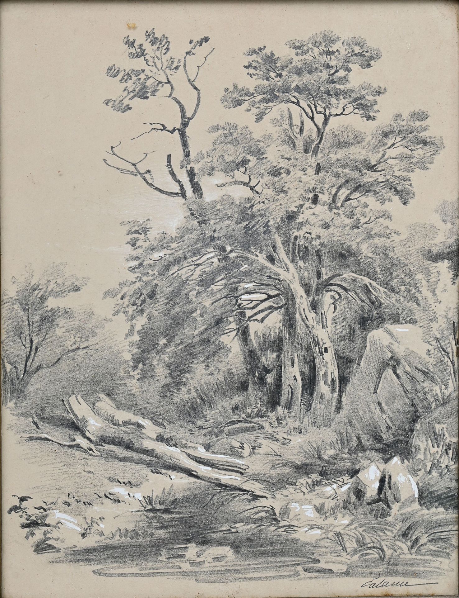 Null Calame, Alexandre. 1810 Vevey - 1864 Mentone. Paysage avec ruisseau, dessin&hellip;