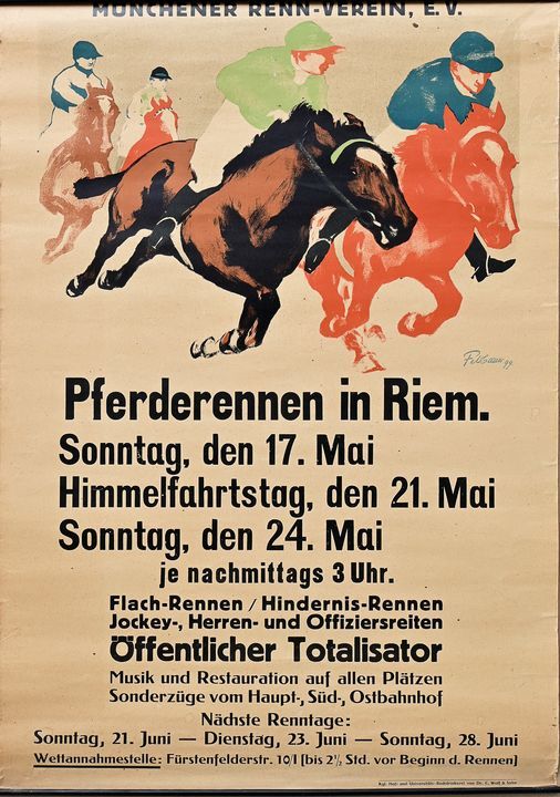 Null Feldbauer, Max (1869 Neumarkt - 1948 Munich) 海报 "Riem的赛马"（慕尼黑）。彩色石版画，1899/1&hellip;