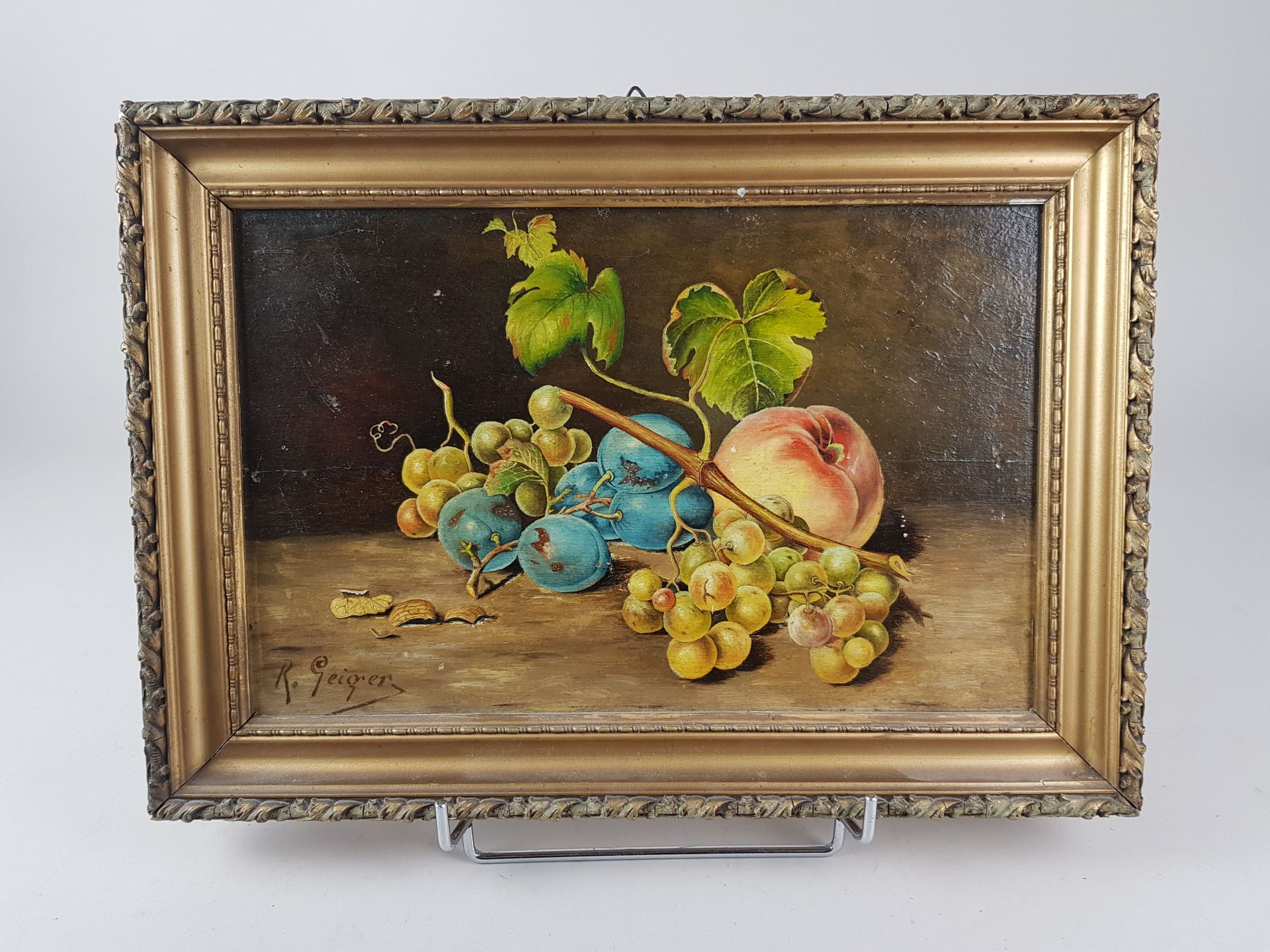 Null GEIGER - OIL on CARDBOARD signed lower left "Still life with grapes" H 33 x&hellip;