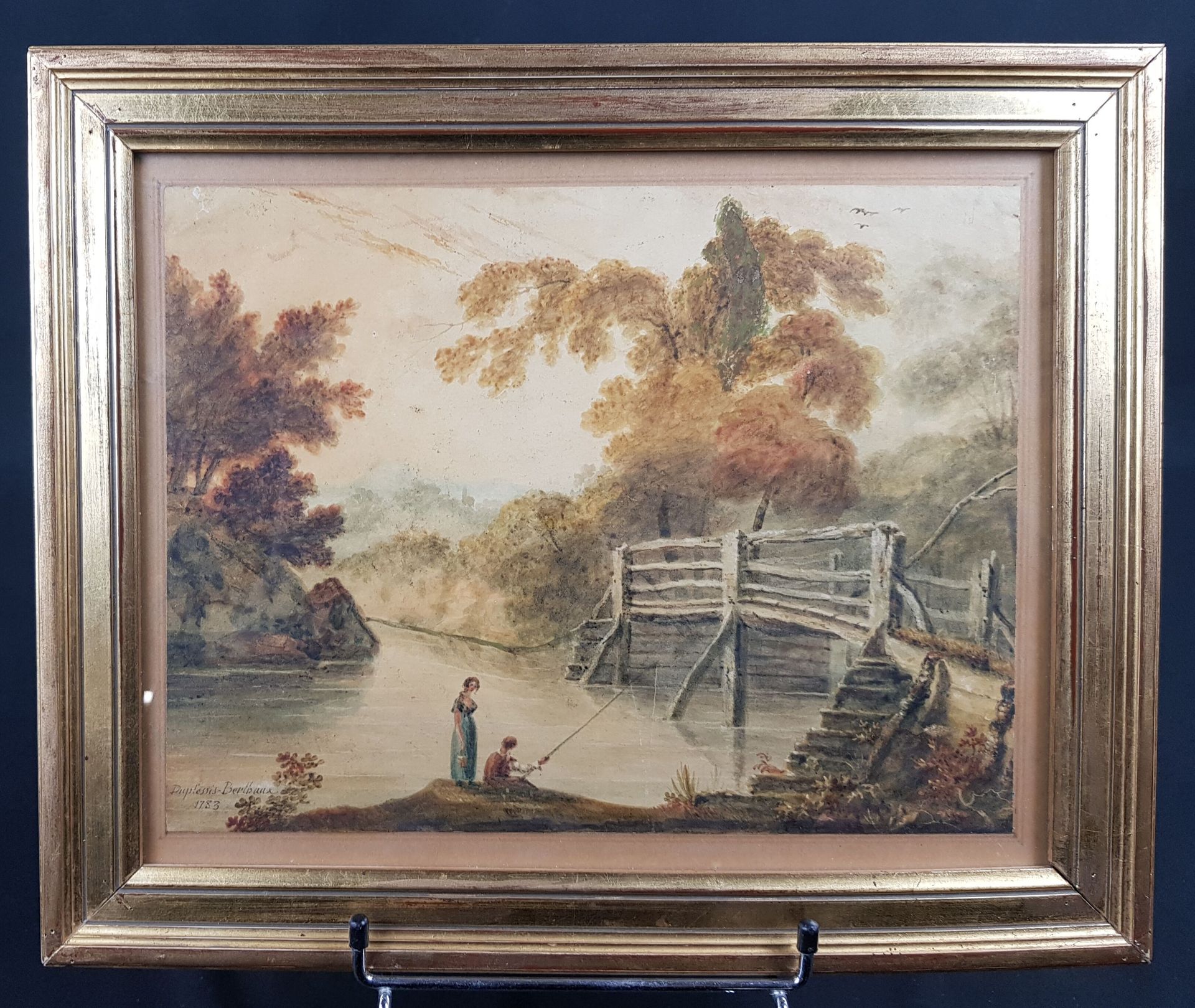Null DUPLESSIS-BERTHAUX (1747-1819) - 棕褐色水洗的水彩画，左下角有签名，日期为1783年 "Paysage animé" &hellip;