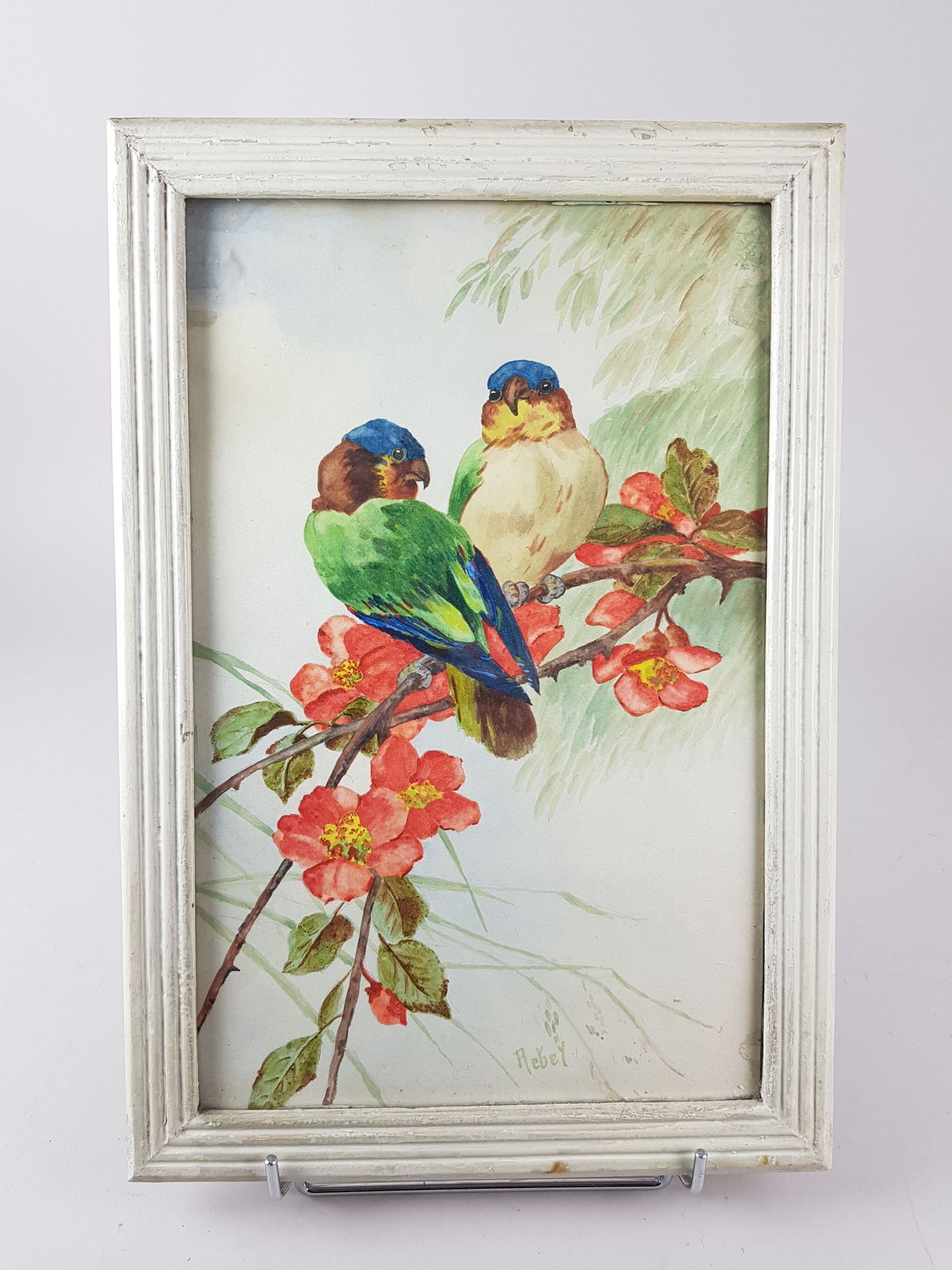 Null AQUARELLE signature in the lower middle illegible "Couple of birds" H 23 x &hellip;