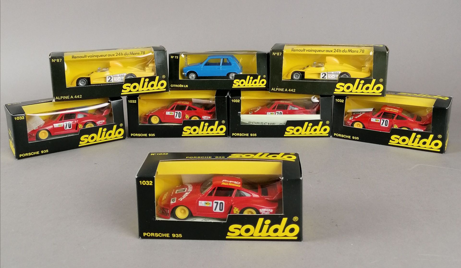 Null SOLIDO - 1/43比例的车辆在其原始包装盒中。

19x保时捷935 n°1032

1x 保时捷924 n°1051

2个阿尔卑斯山A 4&hellip;