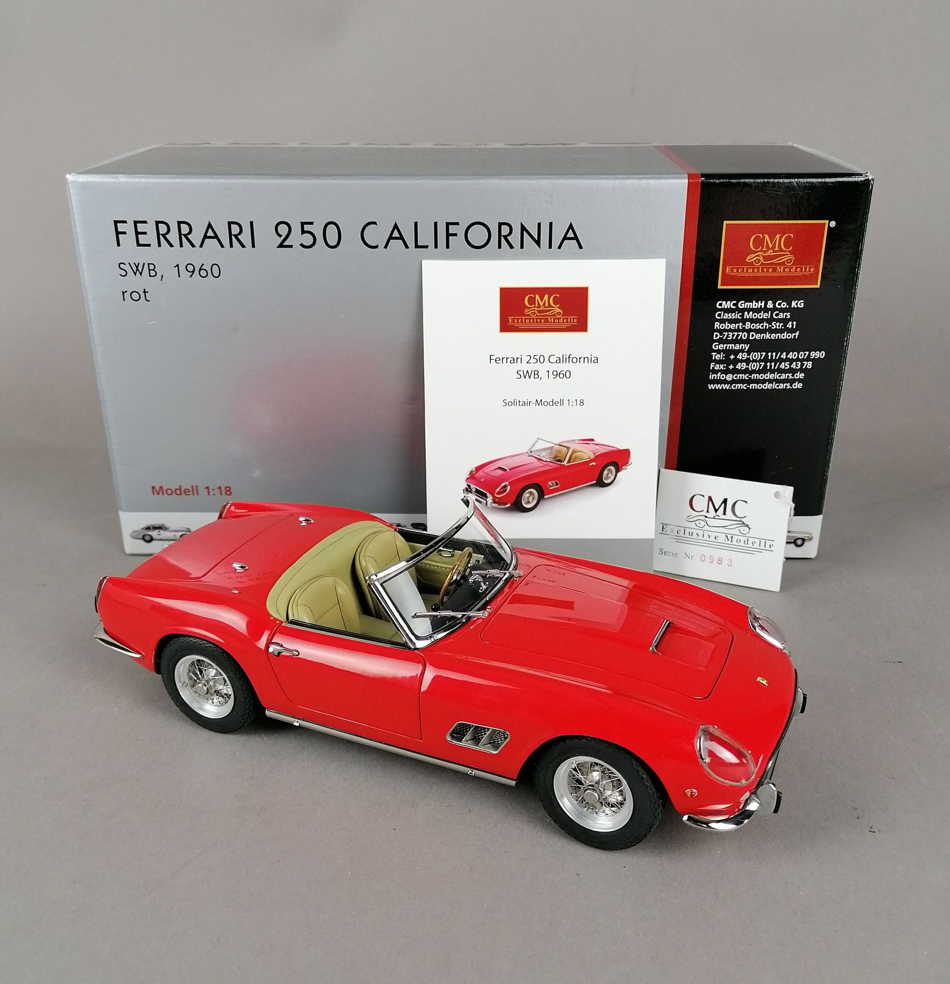 Null CMC Ferrari 250 California SWB 1960 rosso, scala 1/18, in scatola originale