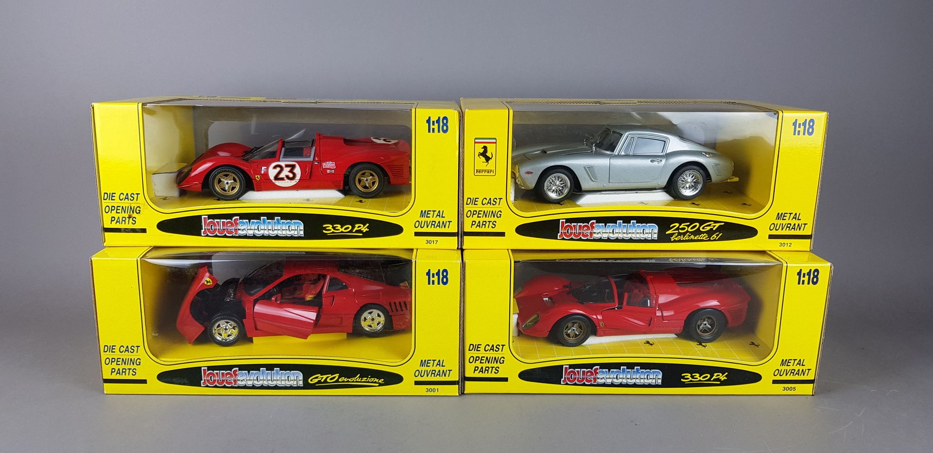 Null JOUEF Evolution - QUATRE Ferrari échelle 1/18 :

2x 330 P4

1x 250 GT Berli&hellip;