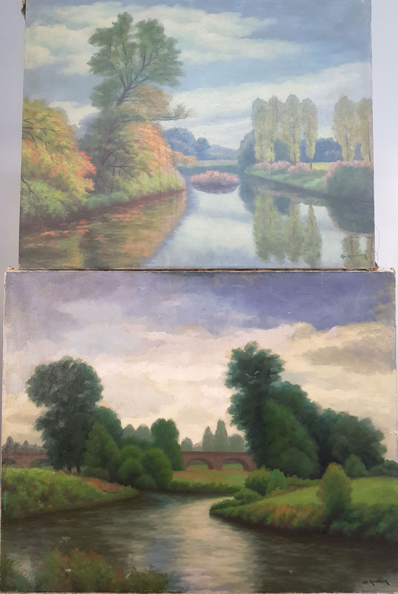 DEUX OEUVRES formant pendant : 
- Charles HUSSLEIN (1894-1971) 
"Paysage du Ried&hellip;