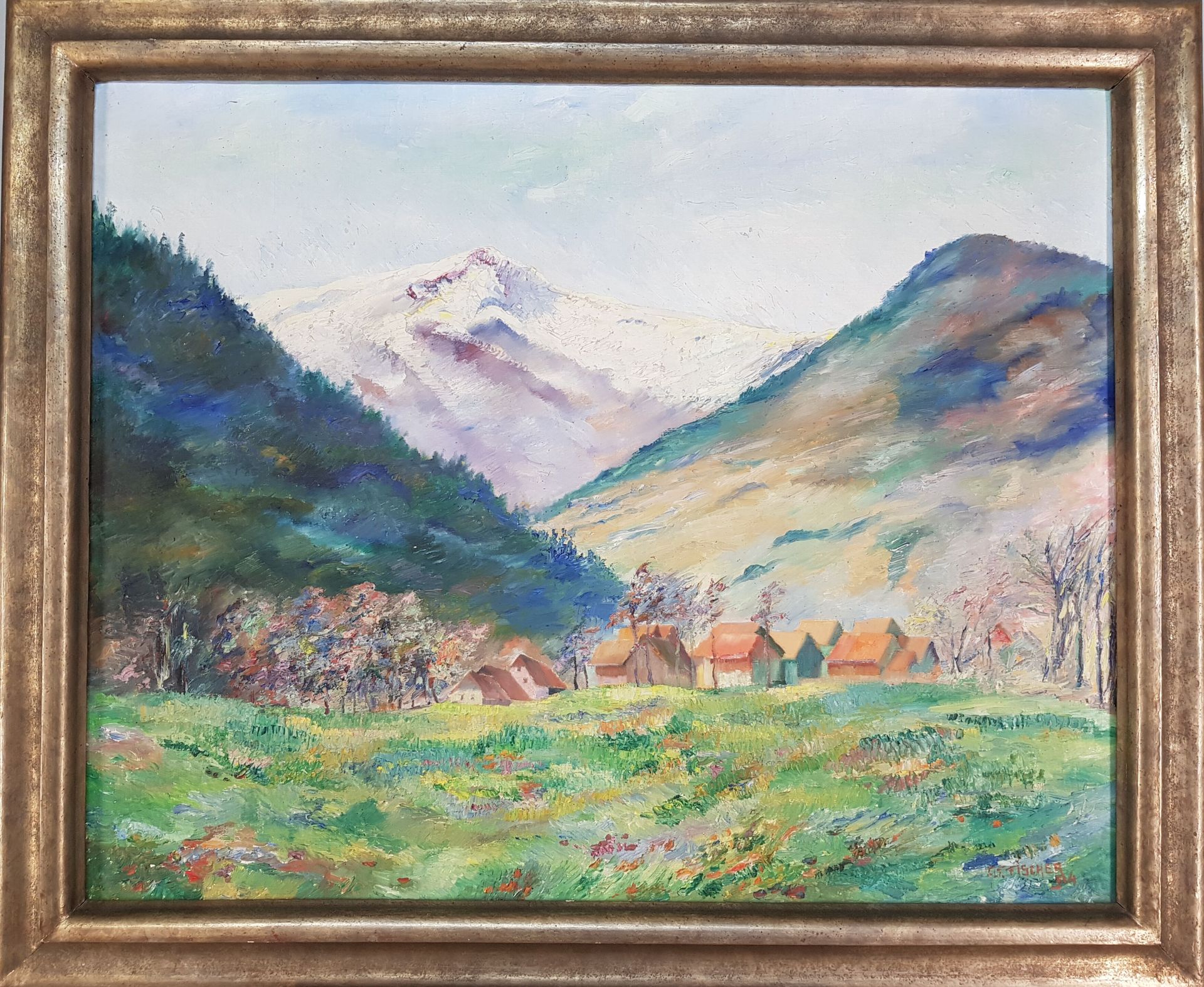 F.L.F. FISCHER (XXe) 
"Paysage de montagne aux maisons" 
1954 
Huile sur toile 
&hellip;