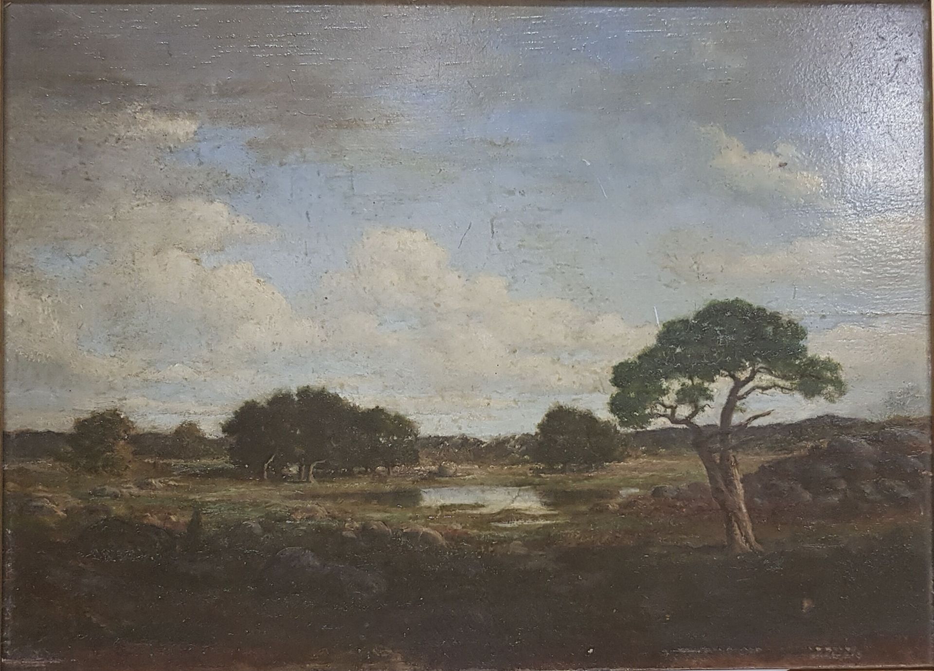 Émile RENIE (actif en France vers 1840) dans le goût de 
"Paysage à l'étang" 
Hu&hellip;