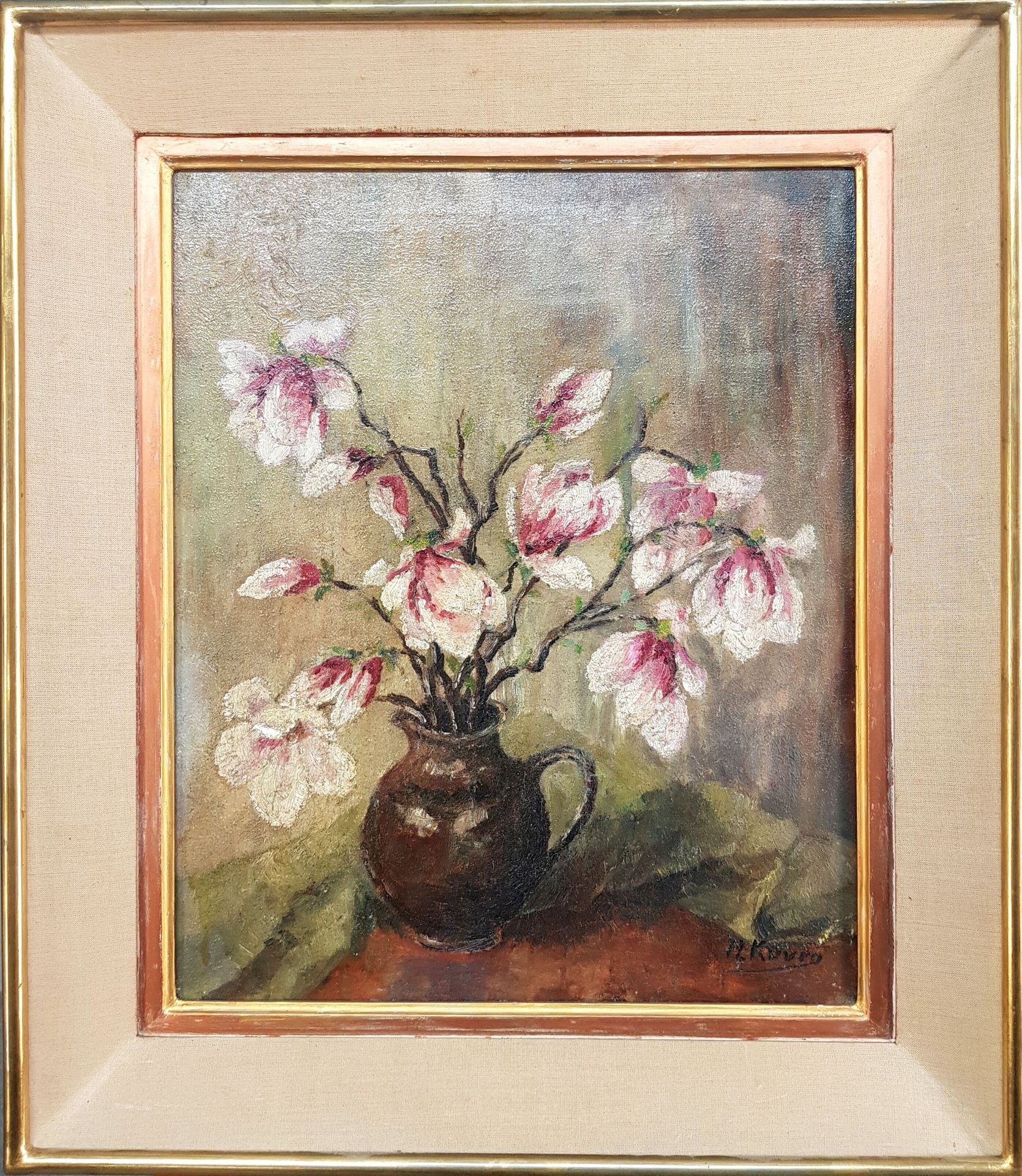 Robert KUVEN (1901-1983) 
"Les magnolias" 
Huile sur toile 
Signée en bas à droi&hellip;