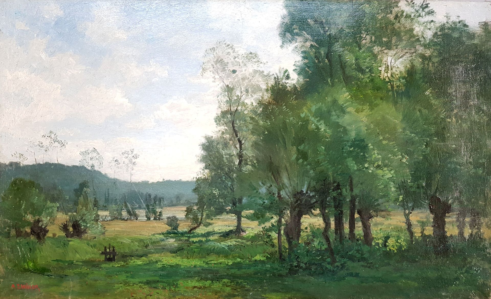 Null Auguste ZWILLER (1850-1939) 

"Paysage arboré"

Huile sur toile

Signée en &hellip;